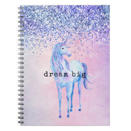 Lila Rosa Blue Ombre Unicorn Glitter Anteckningsbok