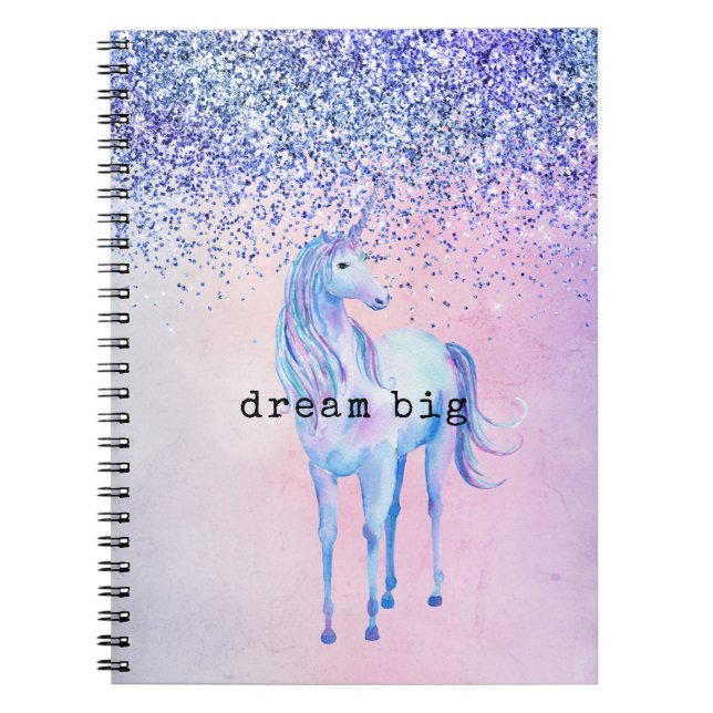 Lila Rosa Blue Ombre Unicorn Glitter Anteckningsbok (Framsidan)