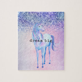 Lila Rosa Blue Ombre Unicorn Glitter Pussel