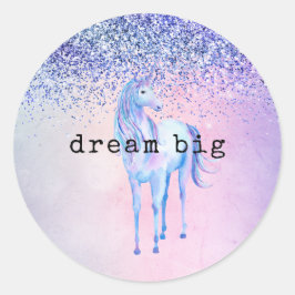 Lila Rosa Blue Ombre Unicorn Glitter Runt Klistermärke
