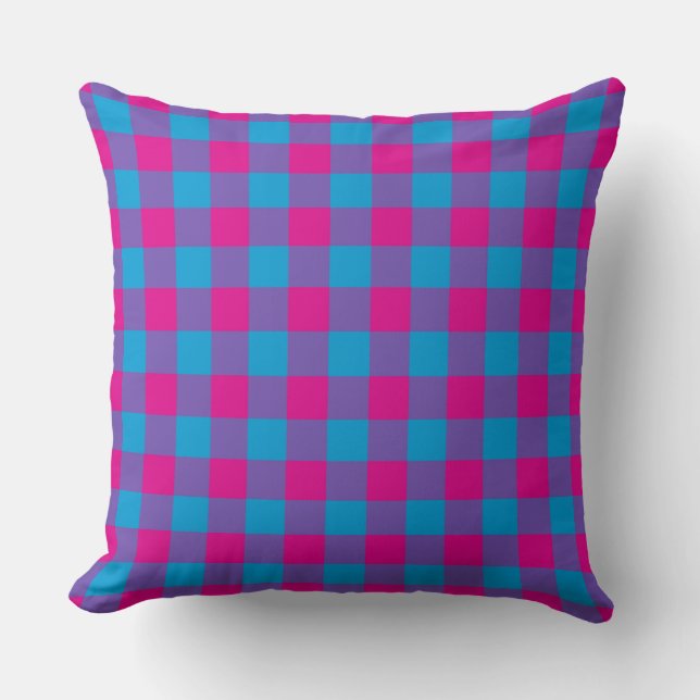 Lila Rosa Blue Play Checker Mönster Kudde (Framsida)
