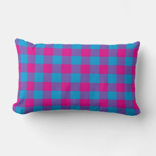 Lila Rosa Blue Play Checker Mönster Lumbarkudde