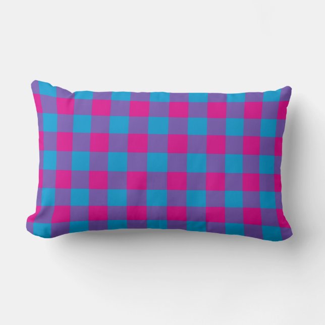 Lila Rosa Blue Play Checker Mönster Lumbarkudde (Framsida)