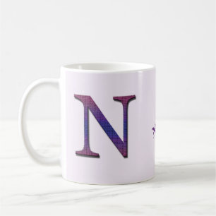 Lila Rosa Blue Tile Brev N Monogram Initial Kaffemugg