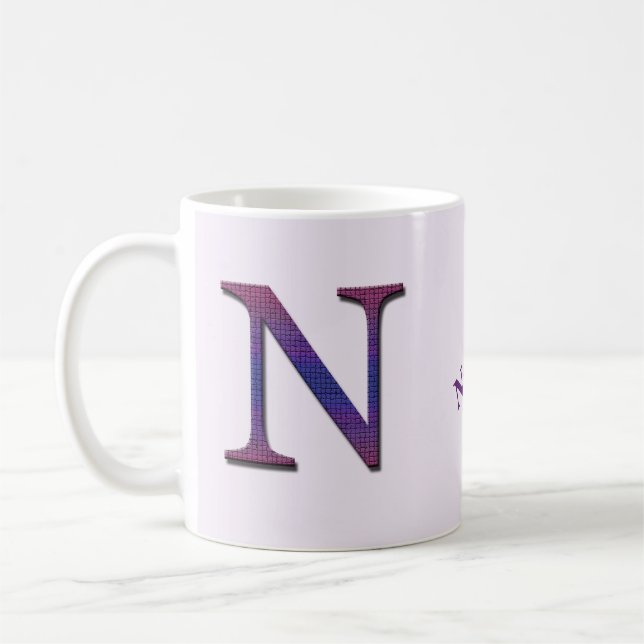 Lila Rosa Blue Tile Brev N Monogram Initial Kaffemugg (Vänster)