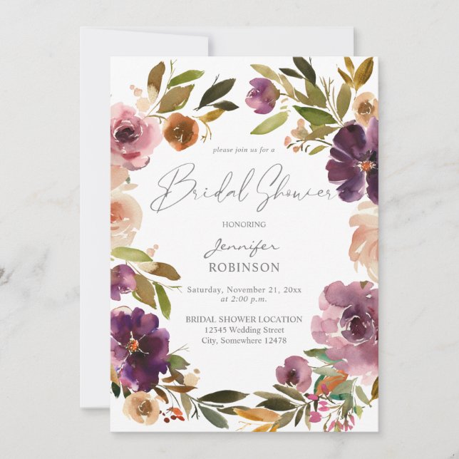 Lila & Rosa Blush Blommig Bröllopsdusch Inbjudningar (Framsida)