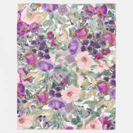 Lila Rosa Boho Akvarell Blommor Fleecefilt