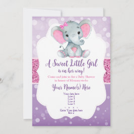 Lila Rosa Bokeh Elephant-inbjudan till Glitter Inbjudningar