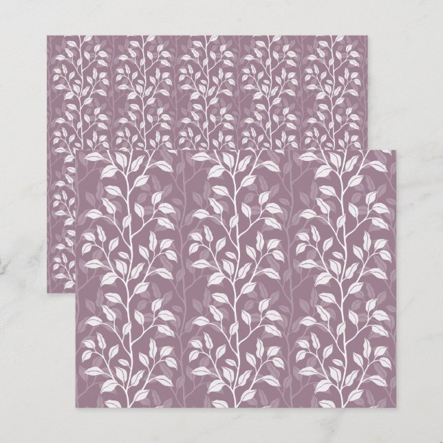 Lila Rosa Botanisk Bladmönster Scrapbookpapper (Fram/baksida)