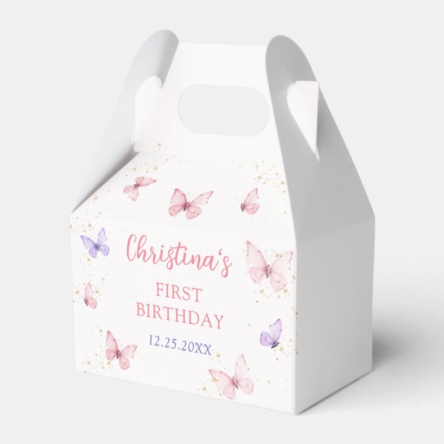 Lila Rosa Bow Butterfly Födelsedagsfest Presentaskar (Framsidan Sidan)