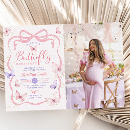 Lila Rosa Bow Little Butterfly Baby Shower Photo Inbjudningar