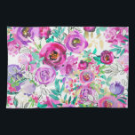 Lila Rosa Bright Colorful Modern Blommönster Kökshandduk<br><div class="desc">Anpassa med eller utan text</div>