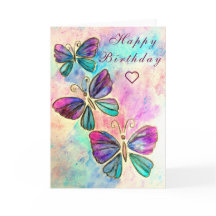 Lila Rosa Butterflies Birthday Card