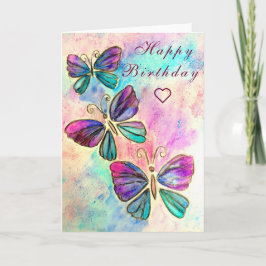 Lila Rosa Butterflies Birthday Card Kort