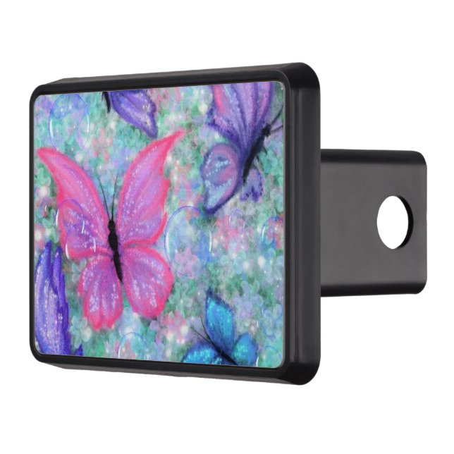 Lila Rosa Butterflies Flies Hitch Cover Dragkroksskydd (Vänster)