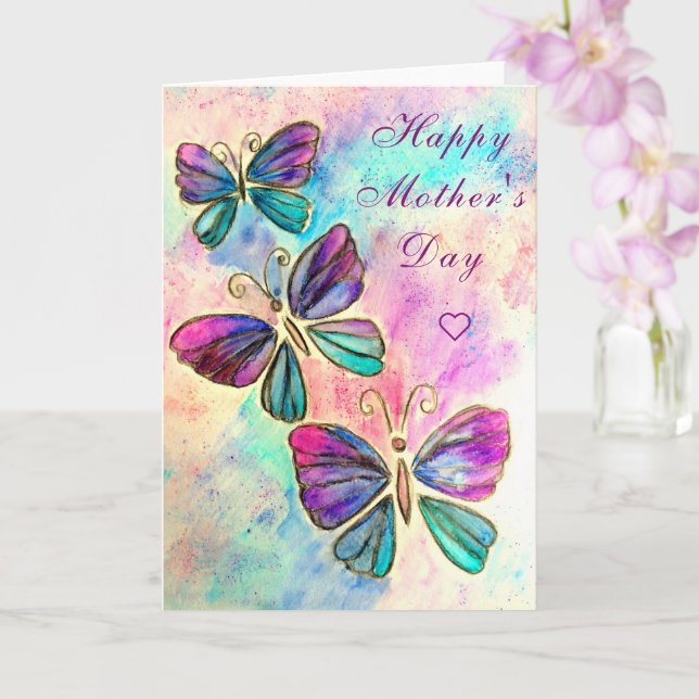 Lila Rosa Butterflies Mors dag Card Kort (Orkide)