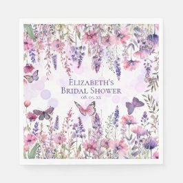 Lila Rosa Butterflies och Wildblommor Blommigt Pappersservett