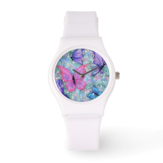 Lila Rosa Butterflies som flyger Watch Vår Armbandsur (Framsida)