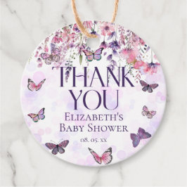 Lila Rosa Butterflies & Wildblomma Baby Shower Gåvor Etiketter