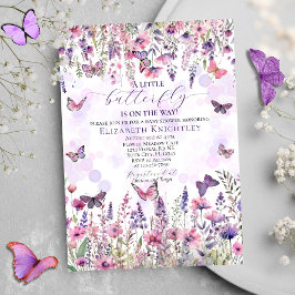 Lila Rosa Butterflies & Wildblomma Baby Shower Inbjudningar