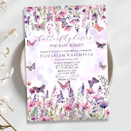Lila Rosa Butterflies & Wildblomma Baby Shower Inbjudningar