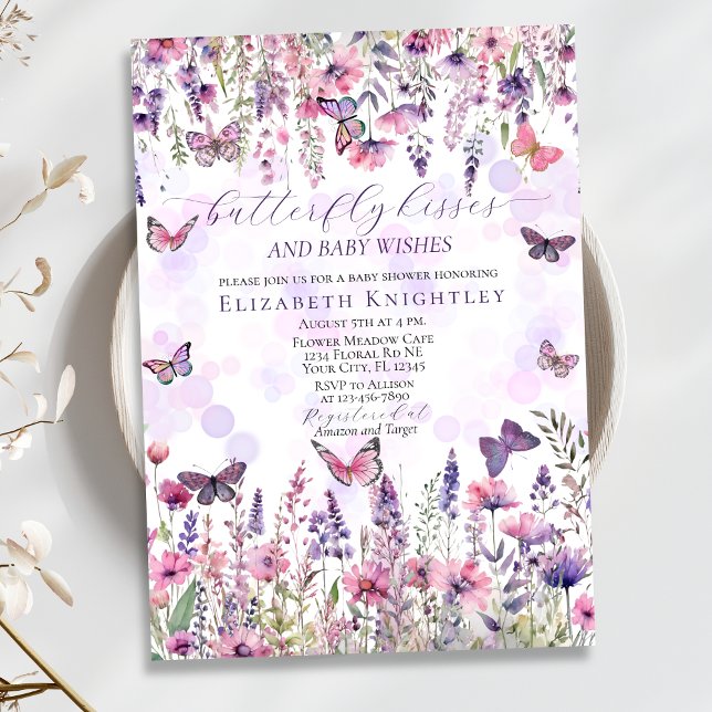 Lila Rosa Butterflies & Wildblomma Baby Shower Inbjudningar (Skapare uppladdad)