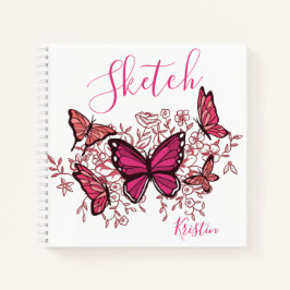 Lila Rosa Butterflulies with Namn Sketchbook