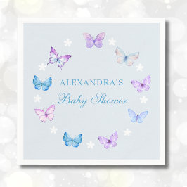 Lila Rosa Butterfly Dusty Blue Baby Shower Pappersservett