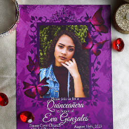 Lila, Rosa Butterfly Quinceanera-inbjudan Inbjudningar