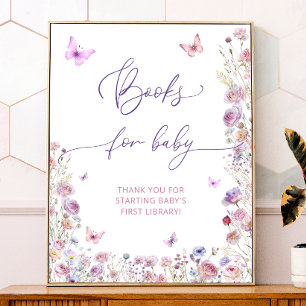 Lila Rosa Butterfly Wildblommor Bokar för Baby Poster