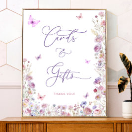 Lila Rosa Butterfly Wildblommor Cards and Gifts Poster