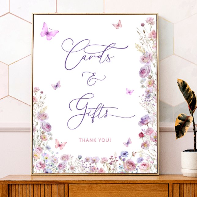 Lila Rosa Butterfly Wildblommor Cards and Gifts Poster (Skapare uppladdad)