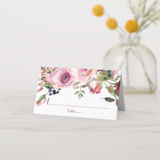 Lila Rosa Chic Watercolor Ro Blommigt Bröllop Placeringskort