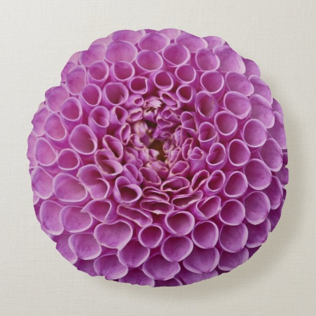 Lila Rosa Dahlia Flower Round Pillow Rund Kudde (Framsidan)