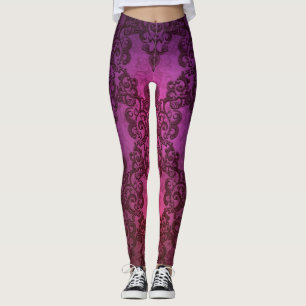 Lila Rosa Damask Boho Styl Leggings