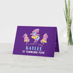 Lila Rosa Dancing Unicorn Kids Photo Birtnday Inbjudan