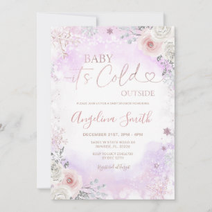 Lila Rosa Det Är Kallt Utanför Vinter Baby Shower Inbjudningar