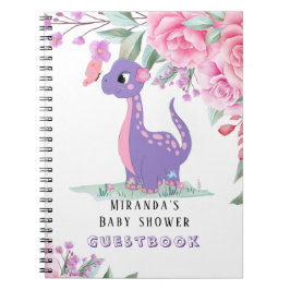 Lila Rosa Dinosaur Girl Baby Shower Guestbook Anteckningsbok