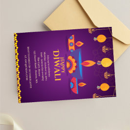 Lila rosa Diwali ljusillustration Inbjudningar