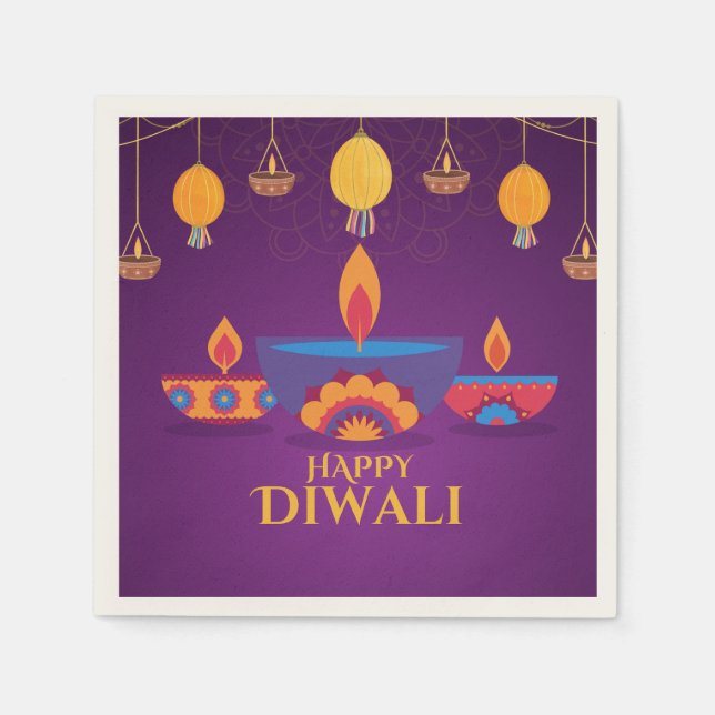 Lila rosa Diwali ljusillustration Pappersservett (Framsidan)