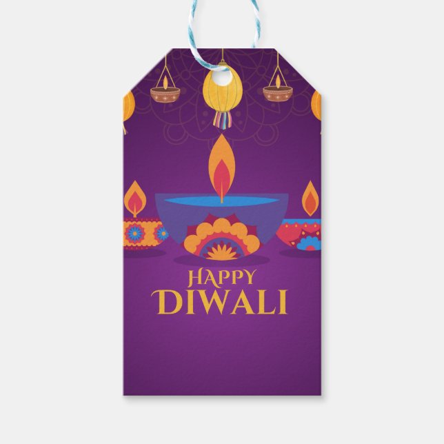 Lila rosa Diwali ljusillustration Presentetikett (Framsidan)