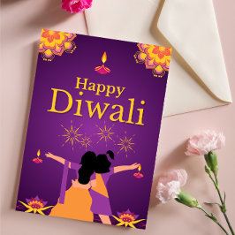 Lila rosa Diwali ljusillustration Vykort