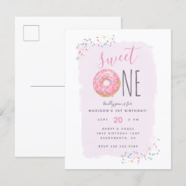 Lila | Rosa Doughnut Sprinkle Sweet 1st Birthday Inbjudan Vykort