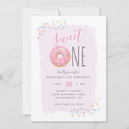 Lila | Rosa Doughnut Sprinkle Sweet 1st Birthday Inbjudningar