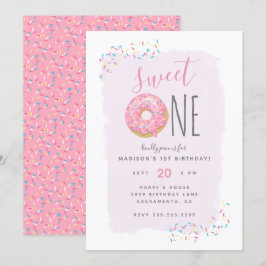 Lila | Rosa Doughnut Sprinkle Sweet 1st Birthday Inbjudningar