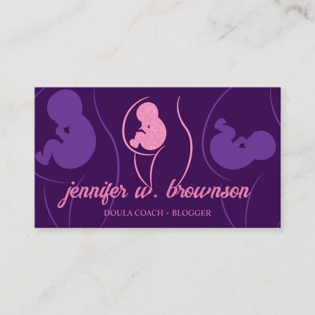 Lila Rosa Doula Förlossning Gravid Guld Bebis Nyfö Visitkort (Framsida)
