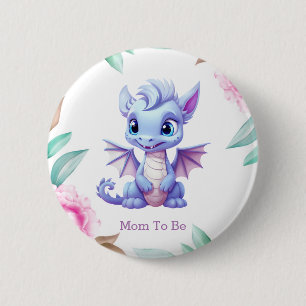 Lila Rosa Dragon Girl Baby Shower Mamma ska vara Knapp