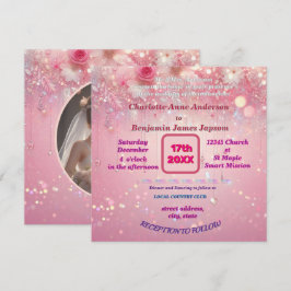 Lila Rosa Dripping Faux Glitter blommigt Inbjudningar