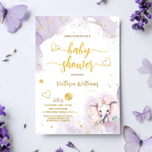 Lila Rosa Elefant Babyflicka Shower Inbjudningar