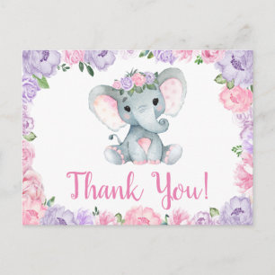 Lila rosa Elefant Tack Rosor Flickkort Vykort